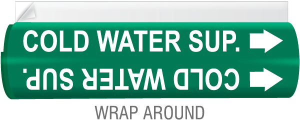 Cold Water Sup. High Temp. Wrap Around & Strap On Pipe Marker