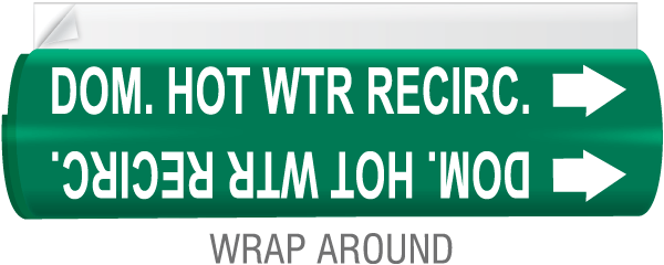Dom. Hot Wtr Recirc. High Temp. Wrap Around & Strap-On Pipe Marker
