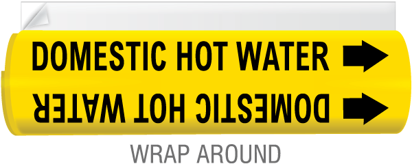 Domestic Hot Water High Temp. Wrap Around & Strap On Pipe Marker