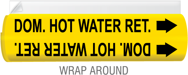 Dom. Hot Water Ret. High Temp. Wrap Around & Strap On Pipe Marker