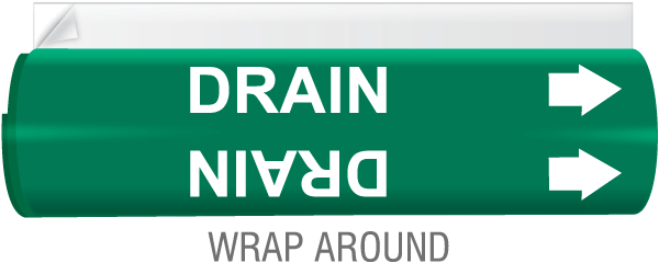Drain High Temp. Wrap Around & Strap-On Pipe Marker