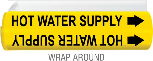 Hot Water Supply High Temp. Wrap Around & Strap-On Pipe Marker