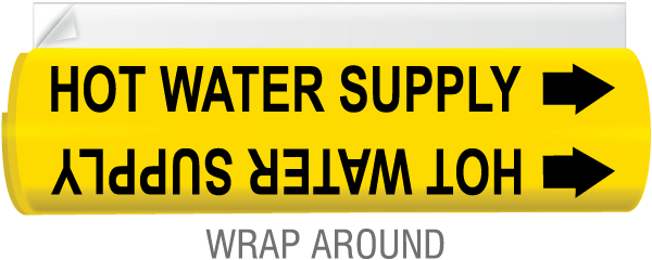 Hot Water Supply High Temp. Wrap Around & Strap On Pipe Marker