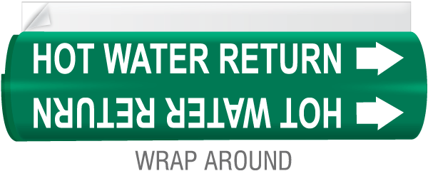 Hot Water Return High Temp. Wrap Around & Strap-On Pipe Marker