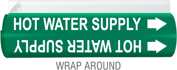Hot Water Supply High Temp. Wrap Around & Strap On Pipe Marker