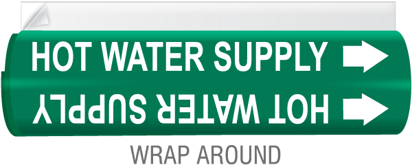 Hot Water Supply High Temp. Wrap Around & Strap-On Pipe Marker