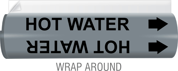 Hot Water High-Performance Wrap Around and Strap-On Pipe Marker
