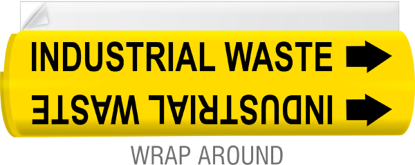 Industrial Waste High-Performance Wrap Around and Strap-On Pipe Marker