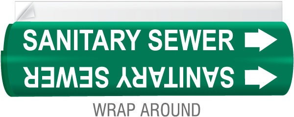 Sanitary Sewer High Temp. Wrap Around & Strap-On Pipe Marker