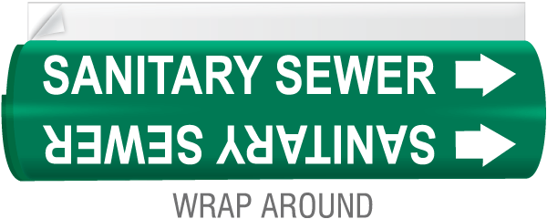 Sanitary Sewer High Temp. Wrap Around & Strap On Pipe Marker