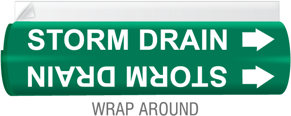 Storm Drain High Temp. Wrap Around & Strap On Pipe Marker