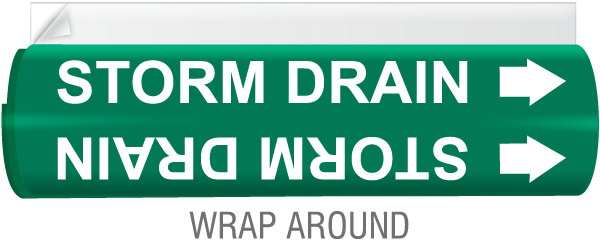 Storm Drain High Temp. Wrap Around & Strap-On Pipe Marker