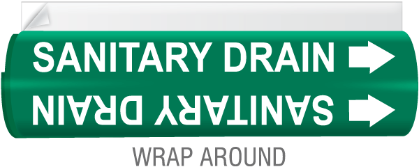 Sanitary Drain High Temp. Wrap Around & Strap-On Pipe Marker