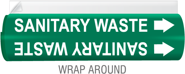 Sanitary Waste High Temp. Wrap Around & Strap On Pipe Marker