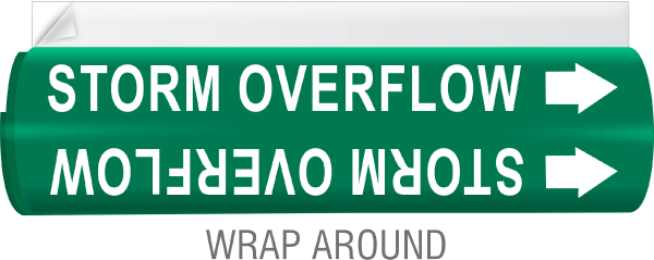 Storm Overflow High-Performance Wrap Around and Strap-On Pipe Marker