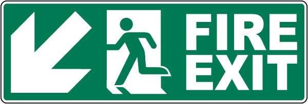 Fire Exit (Downward/Left Arrow) Sign