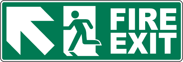 Fire Exit Upward/Left Arrow) Sign