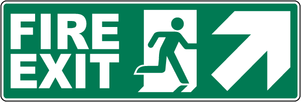 Fire Exit Upward/Right Arrow) Sign