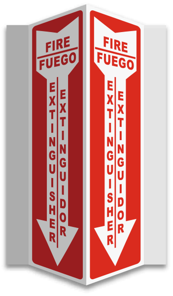 Bilingual 3-Way Fire Extinguisher Sign