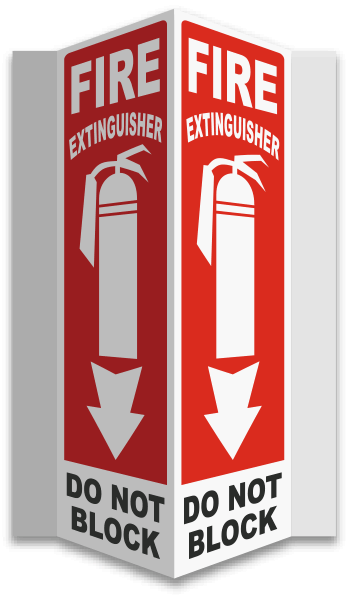 Fire Extinguisher Do Not Block 3-Way Sign