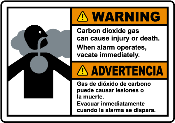 Bilingual Warning Carbon Dioxide Gas Vacate Immediately Sign