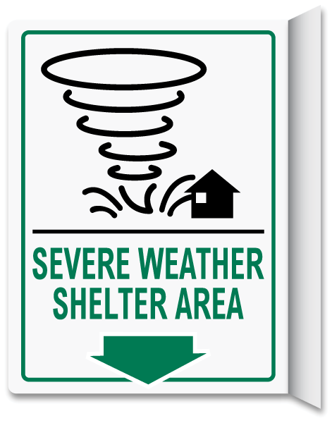 Severe Weather Shelter Area Down Arrow 2-Way Sign