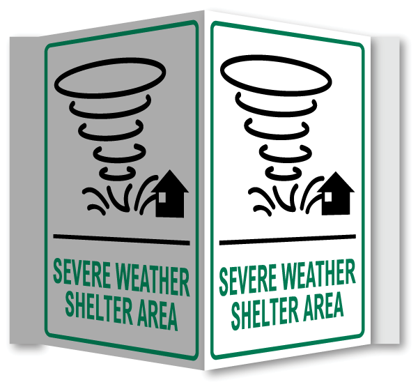 Severe Weather Shelter Area 3-Way  Sign