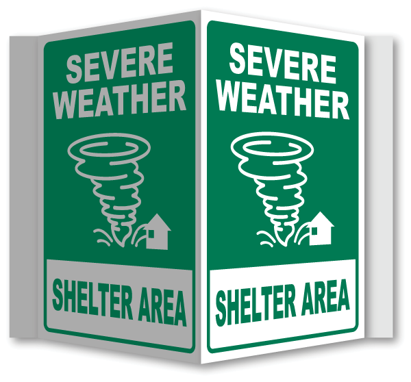 Severe Weather Shelter Area 3-Way Sign