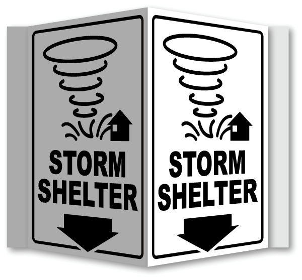 Storm Shelter Down Arrow 3-Way Sign