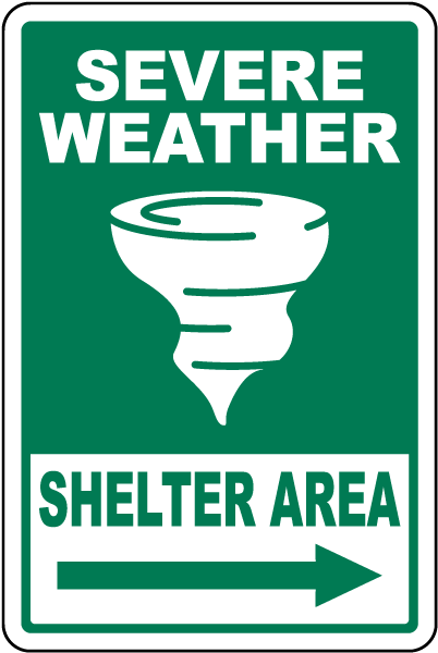Severe Weather Shelter Area Right Arrow Sign