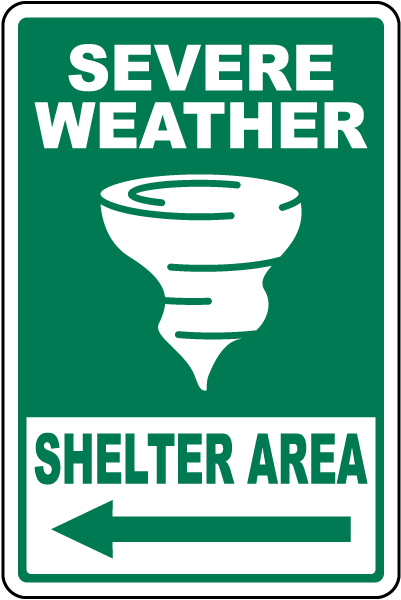 Severe Weather Shelter Area Left Arrow Sign
