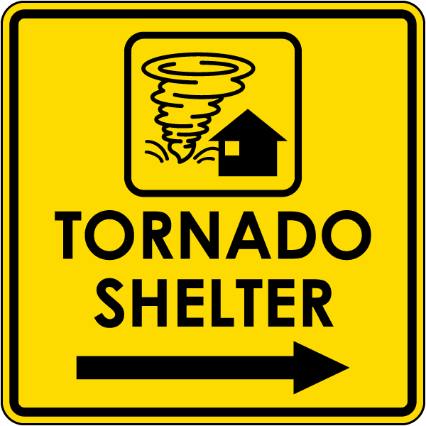 Tornado Shelter Right Arrow Sign