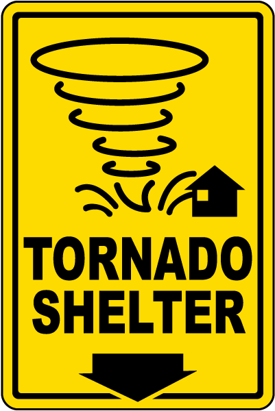 Tornado Shelter Down Arrow Sign