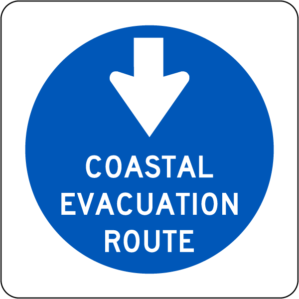Coastal Evacuation Route (Downward Arrow) Sign
