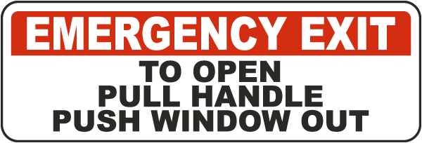 Emergency Exit Pull Handle Push Window Label