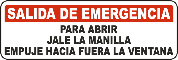Spanish Emergency Exit Pull Handle Push Window Label