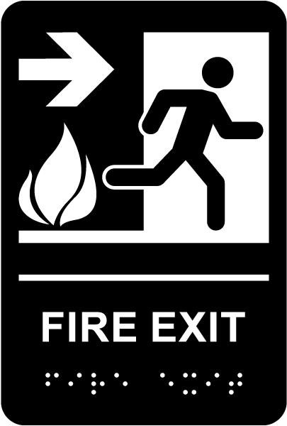 Fire Exit to the Right Sign with Braille