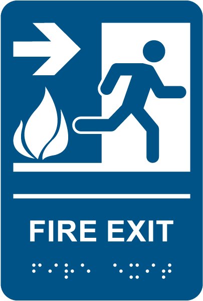 Fire Exit to the Right Sign with Braille