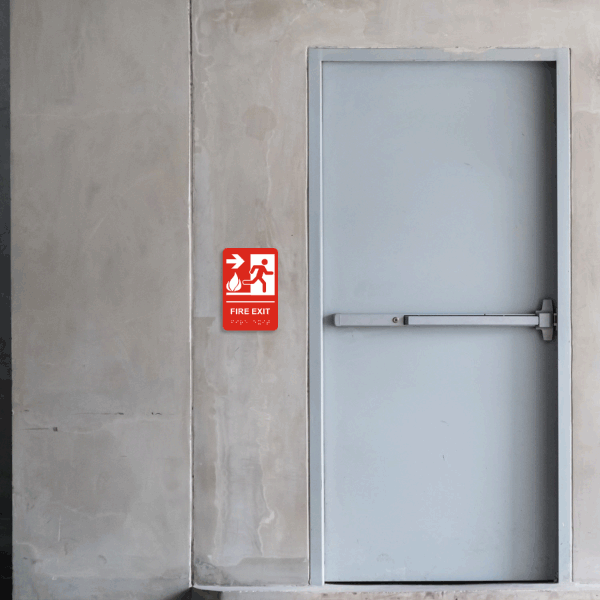 Fire Exit to the Right Sign with Braille