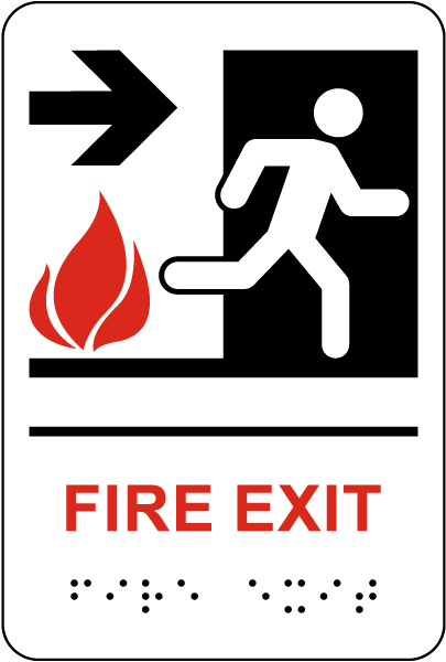 Fire Exit to the Right Sign with Braille