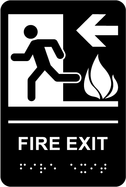 Fire Exit Sign to the Left with Braille