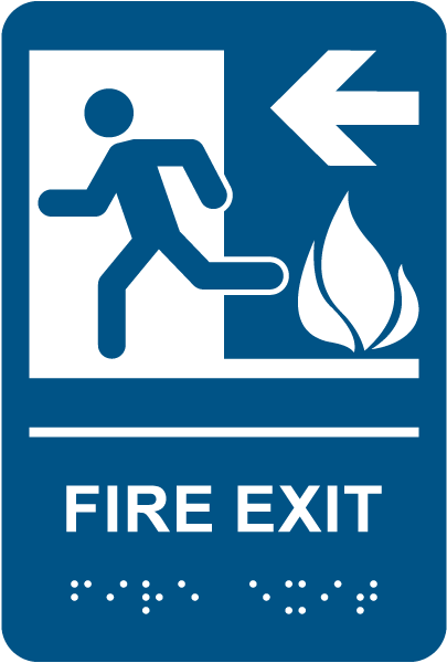 Fire Exit Sign to the Left with Braille