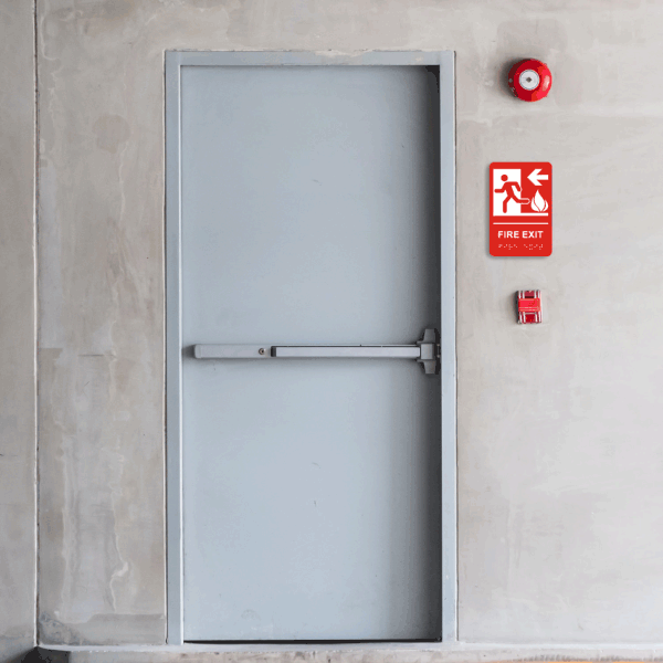 Fire Exit Sign to the Left with Braille