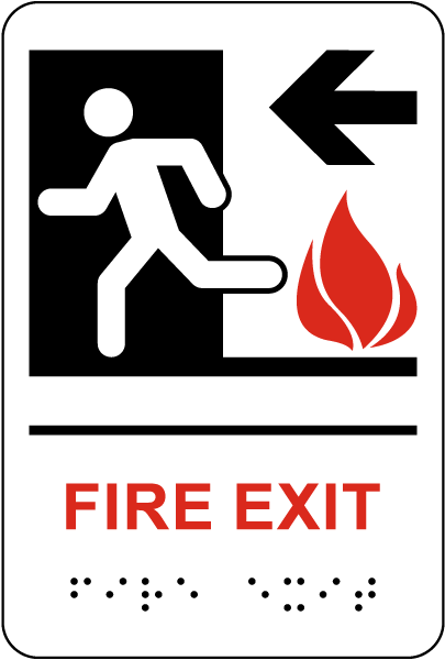 Fire Exit Sign to the Left with Braille