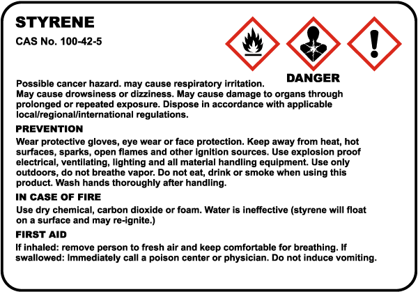 Styrene Danger Sign