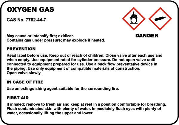 Oxygen Gas Danger Sign
