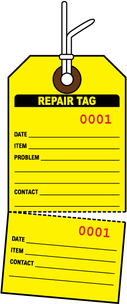 Yellow Repair Tag