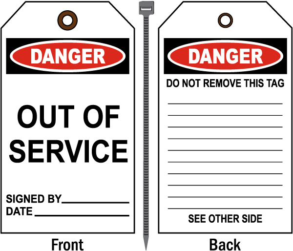 Danger Out Of Service Tag