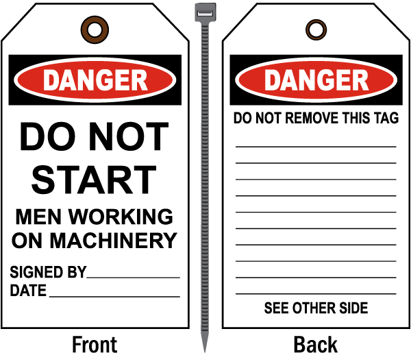 Danger Men Working on Machinery Tag
