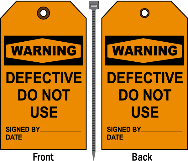 Warning Defective Do Not Use Tag